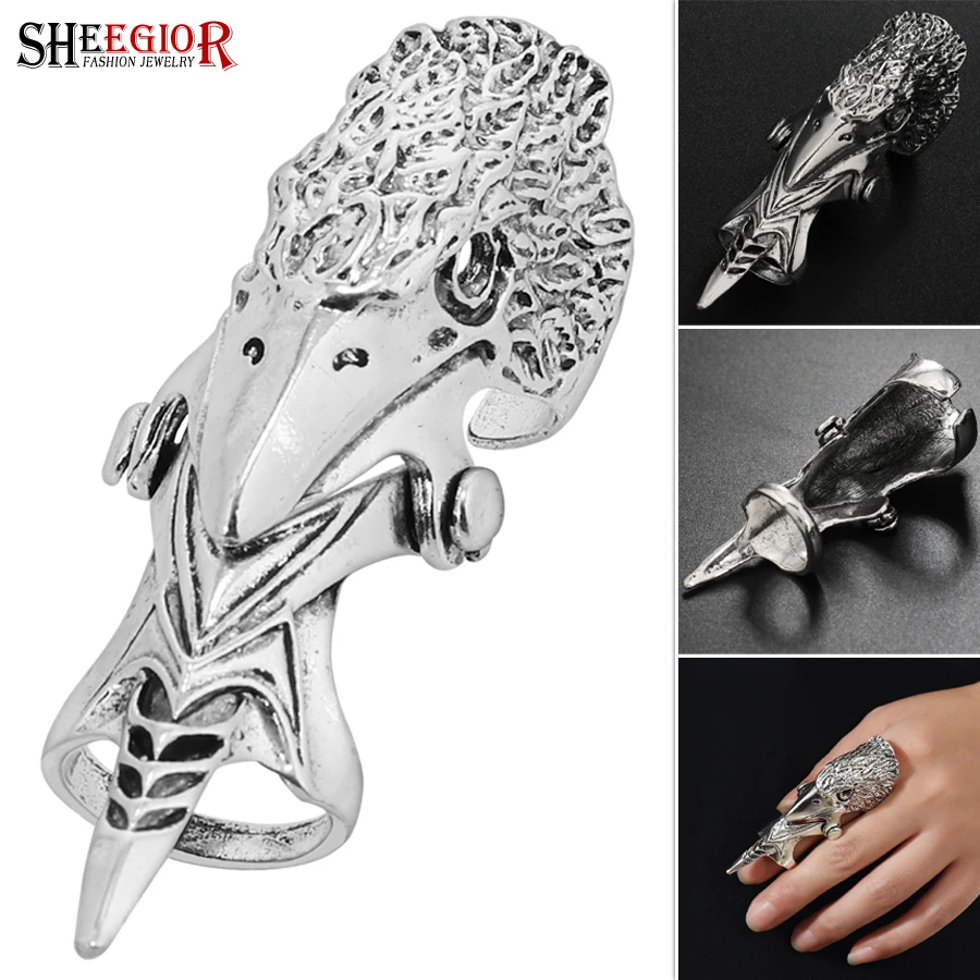 Vintage Eagle Ring Gothic Knuckle Silvery Armour Long Joint Nail Rings Women Men Halloween Accessories Masquerade Party Ornament