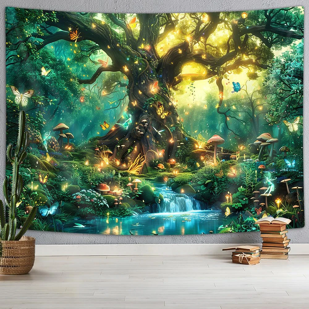 VIKAMA Enchanted Tree & Fairy Forest Tapestry, 6 Assorted Designs, Wall Hanging Art for Bedroom Living Room