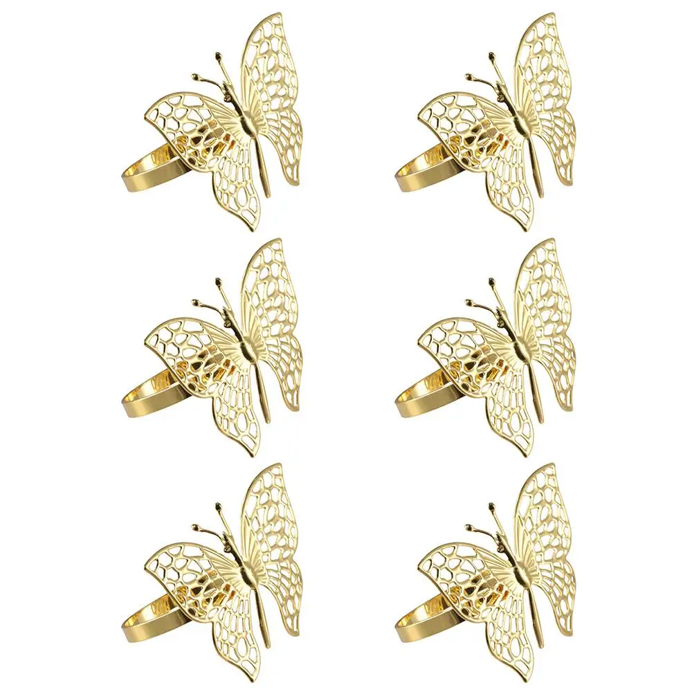 1/6pcs Iron Napkin Ring Gold/Rose Gold/Silver Butterfly/Hollow Hollow Butterfly Napkin Ring Decorative Napkin Clasp Coffee Shop