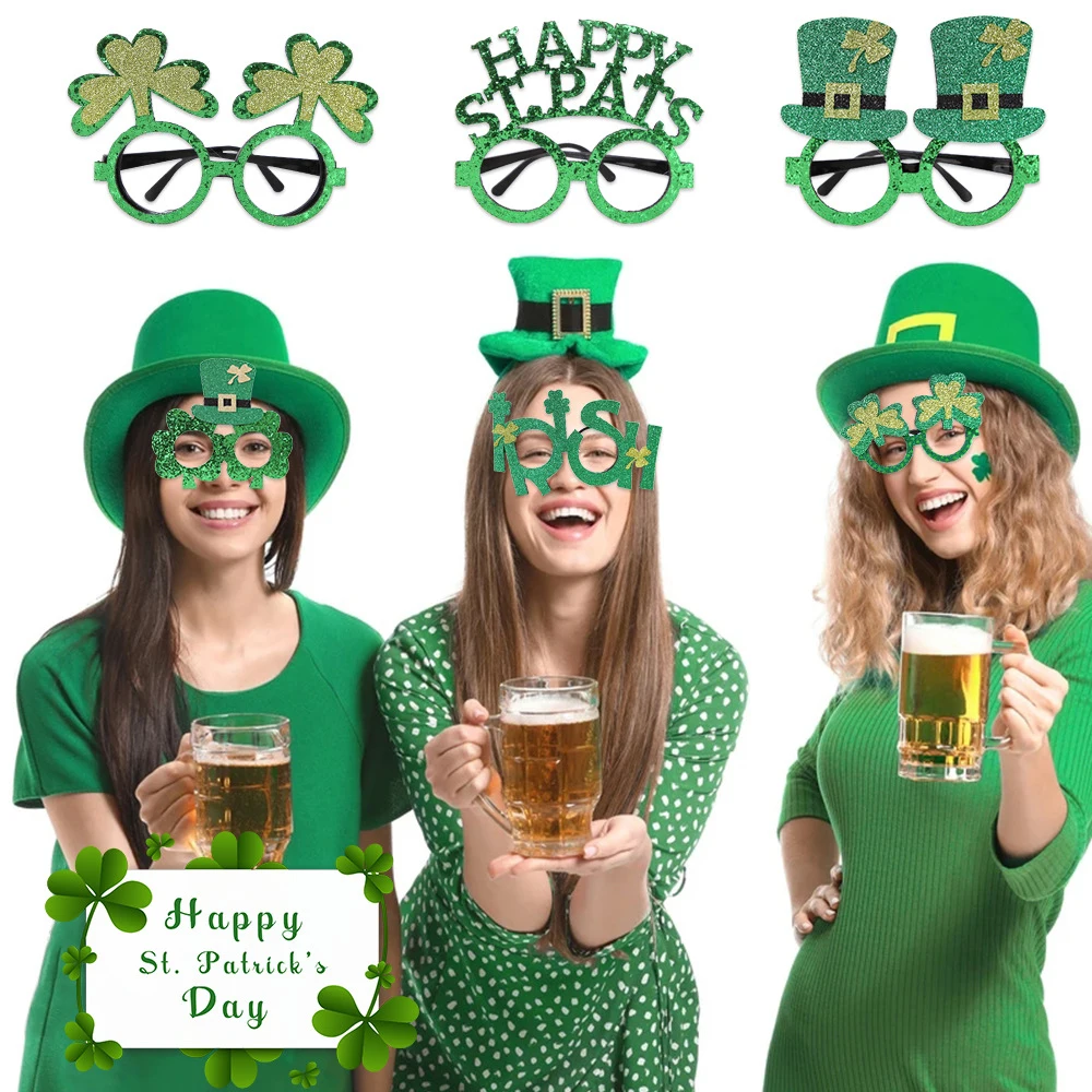 Irish Festival Glasses for Women and Men Kids Saint Patrick'S Day Party Decoration Green Hat Clover Accessories Children