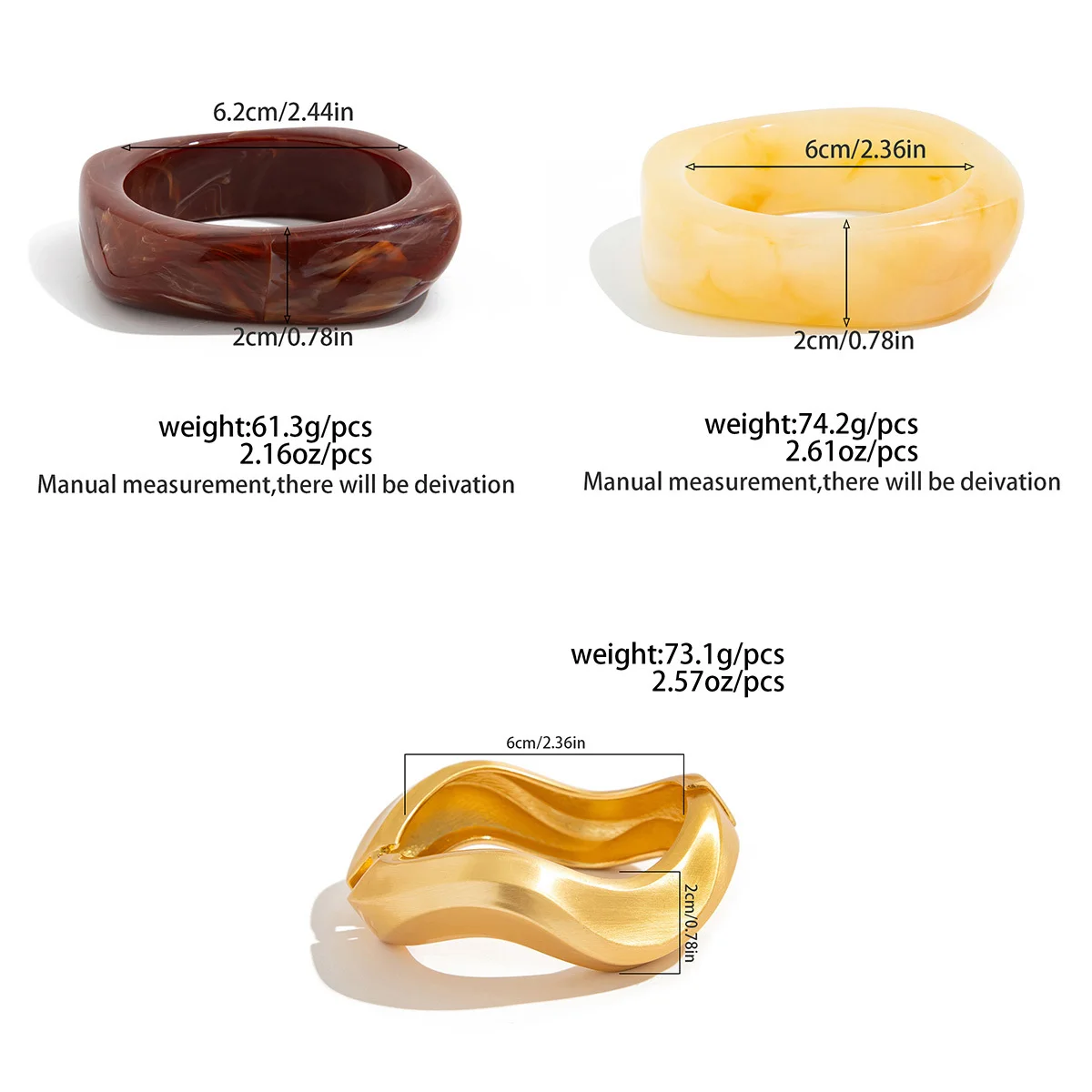 SHIXIN 3 أنماط الحد الأدنى الراتنج الاكريليك سميكة واسعة سوار للنساء خمر غير النظامية موجة الكفة الإسورة حلية اليد مجوهرات جديد