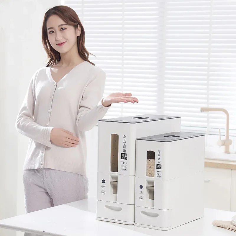  Metered Rice Storage Barrel Pest Control Moisture-Proof Grain Rice Cylinder with Lid Large Capacity Food Safe Kitchen Organizer