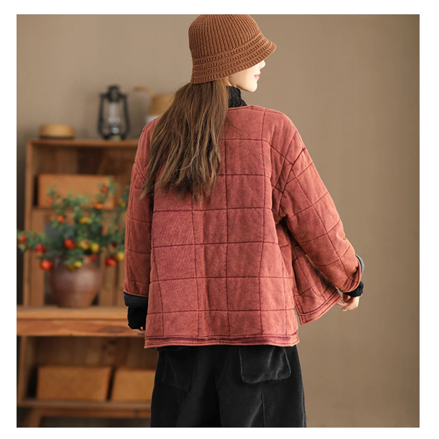 LZJN Winter Vintage Fried Color Knitted Cotton Padded Padded Jacket Women's Warm Clip Padded Padded Jacket Thick Padded Jacket