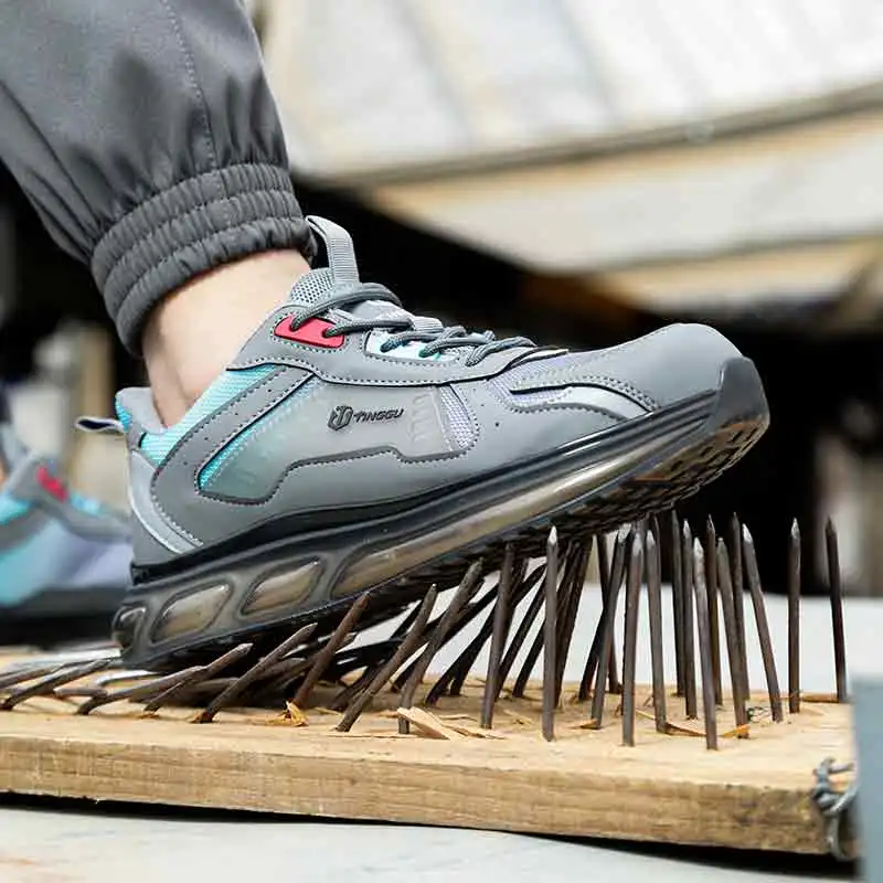 Air Cushion Work Safety Shoes For Men WomenBreathable Work Sneakers Steel Toe Shoes Anti-puncture Safety Protective Shoes