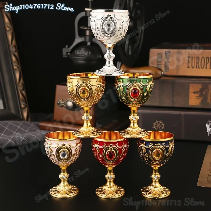 

Vintage Holy Grail Medieval Goblet Hand Engraved Metal Wine Glass European Style Home Bar Drinkware Dining Room and Home Decor