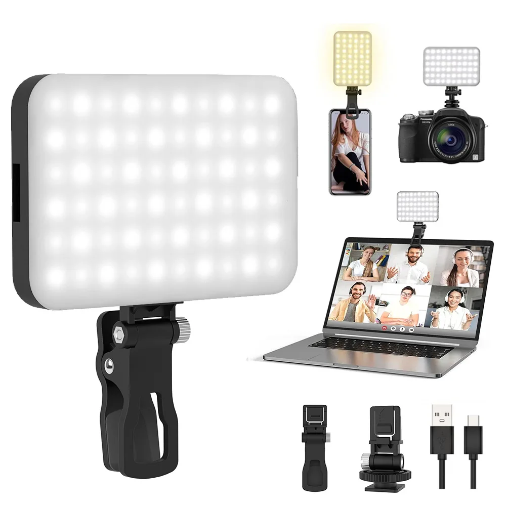 60 LED Video Light Fill Light Rechargeable 2500 MAh Ajusted 3 Light Modes CRI95 Portable Mini Selfie Light 2500-9000K