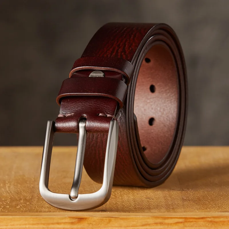 

Handmade leather belt Men's first layer cowhide needle buckle Simple belt Fashion personality Young and middle-aged belt Retro c