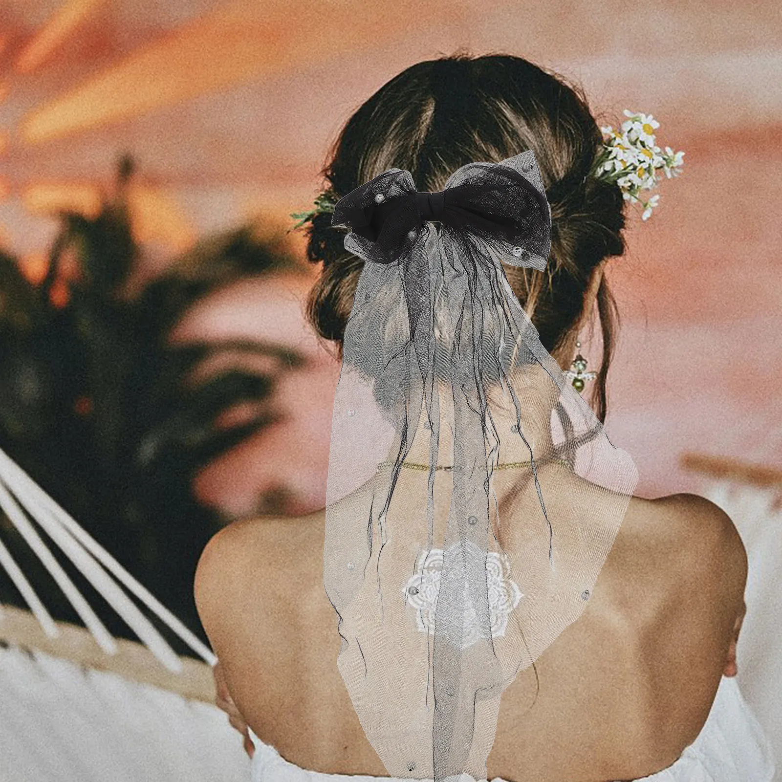 

Pearl Bow Hairpin Wedding Accessories Ribbon Bows Ornaments Jewelry Mesh Clips Bride