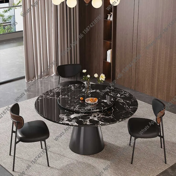 

Natural marble baoge black round dining table Italian light luxury household small apartment luxury stone round table 36MM with