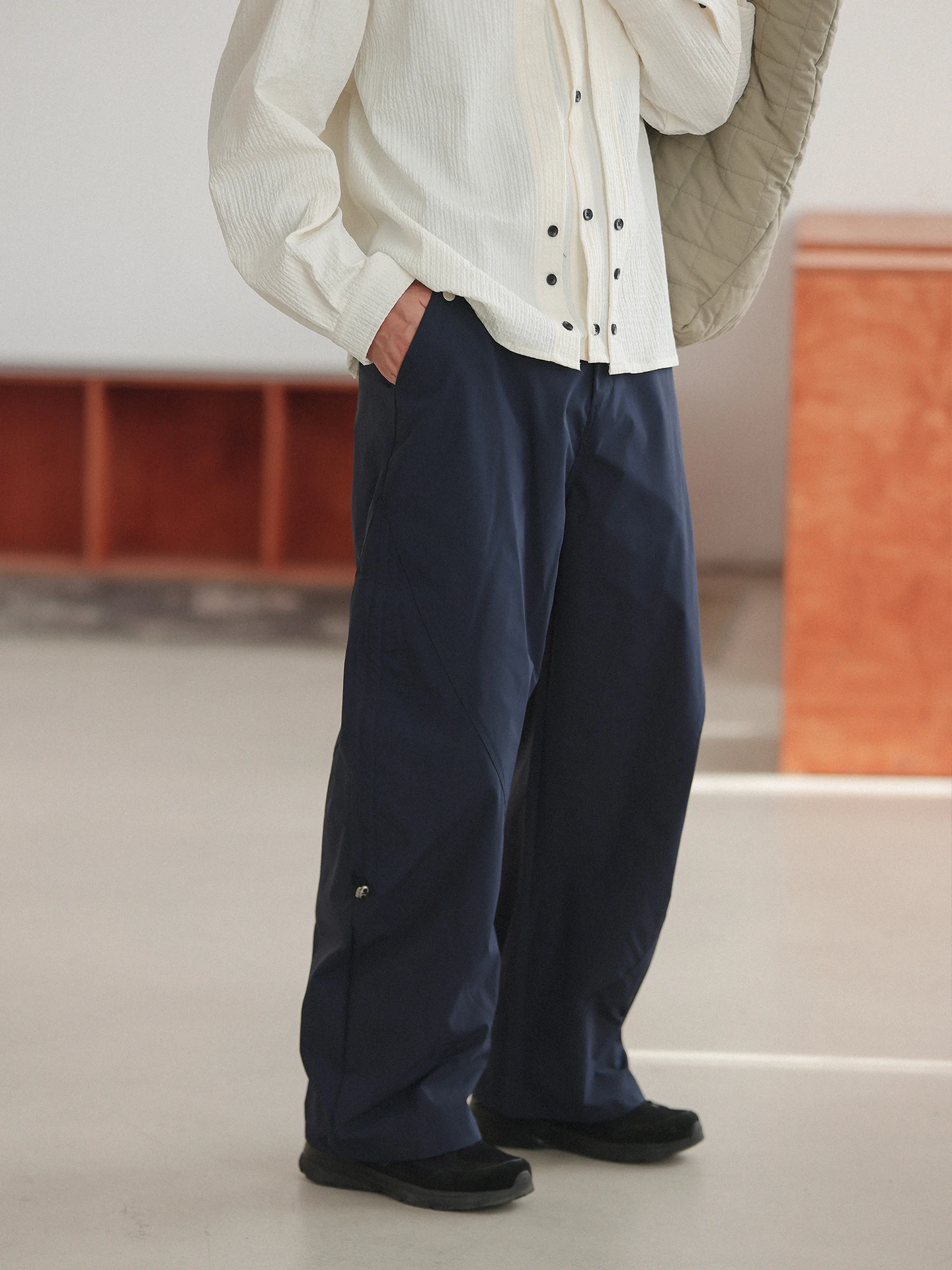 

Loose Straight Leg Casual Pants Loose Fit Cargo Trousers in k Blue for Men Autumn Commuting Comfortable Polyester Fiber