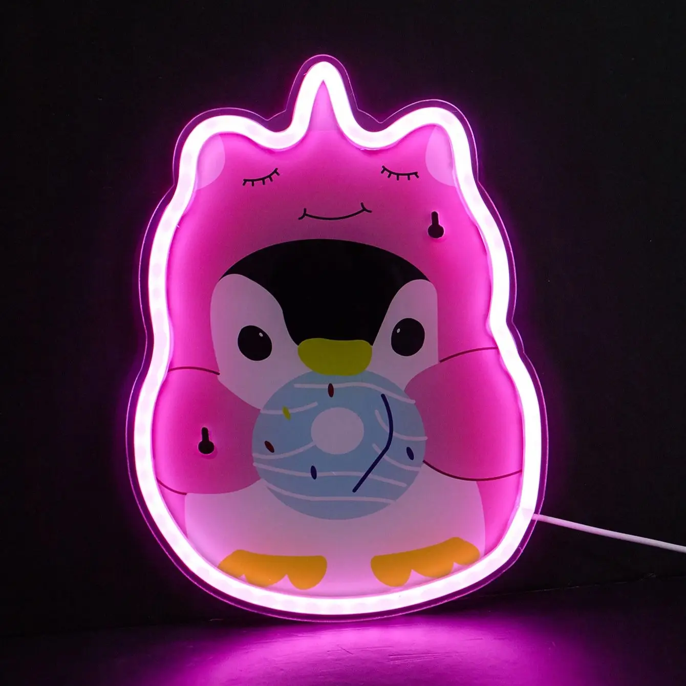 تشي شراء LED النيون البطريق USB بالطاقة النيون علامات ضوء الليل ثلاثية الأبعاد جدار الفن غرفة نوم غرفة المعيشة مصباح ديكور علامات #3