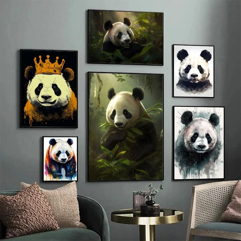 Modern Cartoon Panda Canvas Wall Art | Cute & Funny Abstract Animal Painting for Living Room Decor