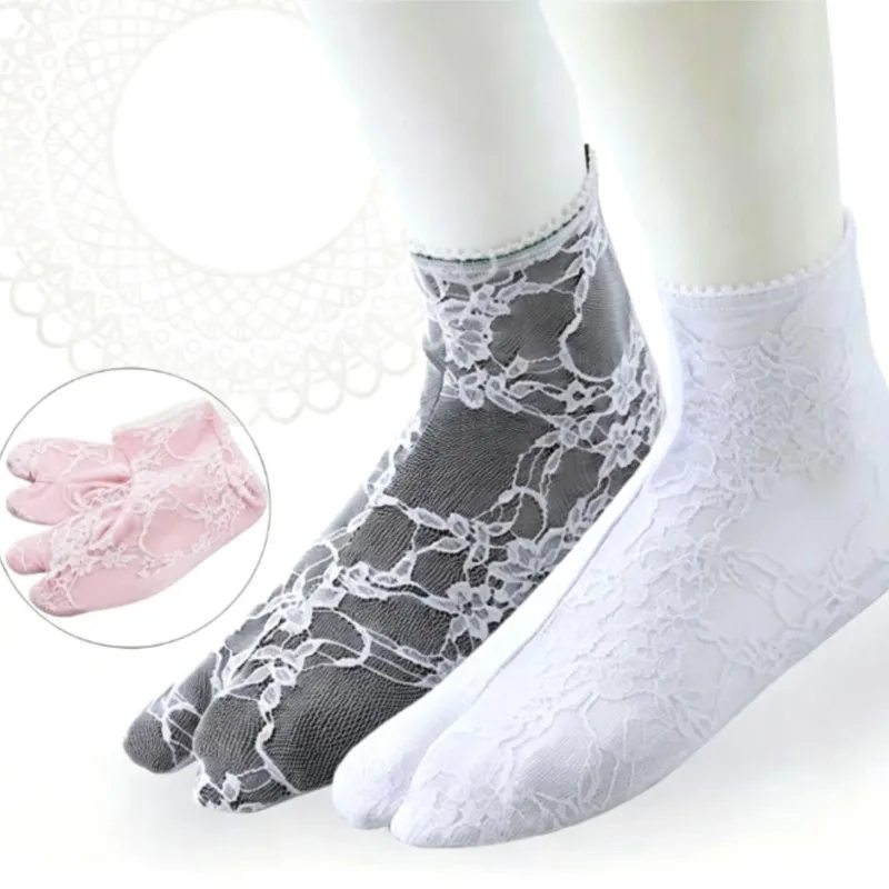 Japanese-style Sweet Split-Toe Socks - Double Layer Lace Tabi For Summer Opaque Lace Kimono Yukata Haori Accessories