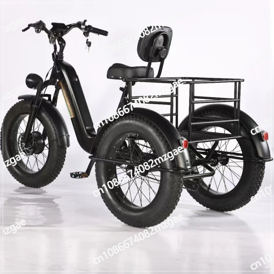 

20-дюймовый электрический трехколесный велосипед с толстыми шинами и снежной педалью, встроенная литиевая батарея, длительный срок службы батареи