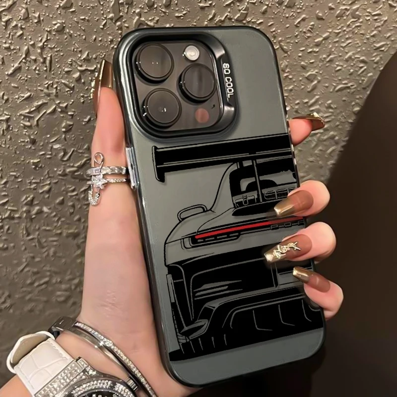 Capa de Celular Antichoque com Arte de Linha de Carro Esportivo Moderno para iPhone 17 Pro Max 16 15 14 Pro 13 12 11 XS XR X 8 7 16 Plus 17E com Efeito Laser