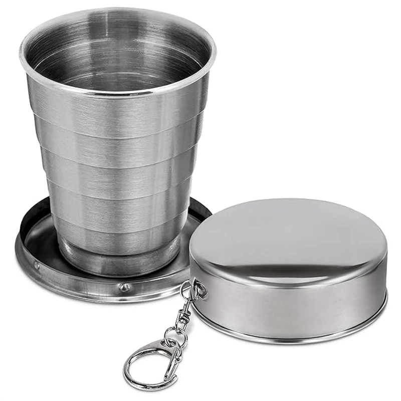 Stainless Steel Camping Mug Camping Folding Cup Portable With Lids Outdoor Travel Demountable Collapsible Metal Cup