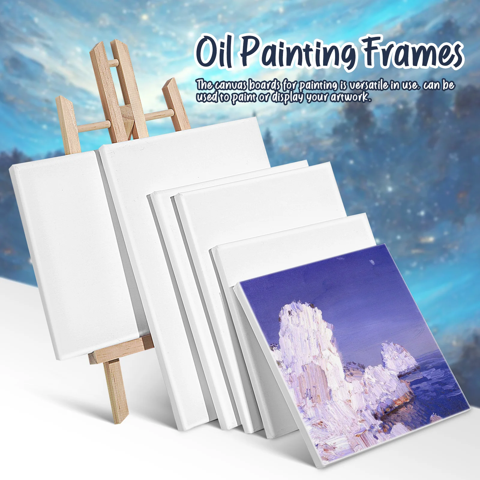 Pack of 6 White Blank Square Artist Canvas Wooden Board Frame Cotton Artist Canvas Boards for Oil Painting Acrylic Watercolor