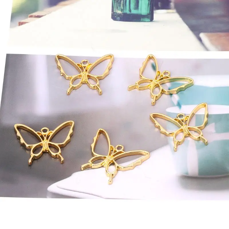 5Pcs Butterfly Metal Frame DIY Bracelet Mini Frame Gold Color Charm Bezel Setting Setting UV Resin Charm DropShip