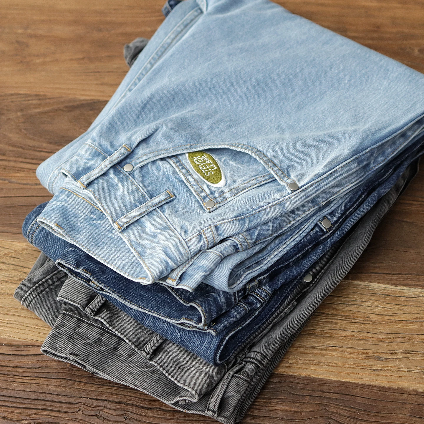 

Мужские джинсы из плотного чистого хлопка, широкие, прямые, в американском ретро-стиле, светлые, свободные, повседневные