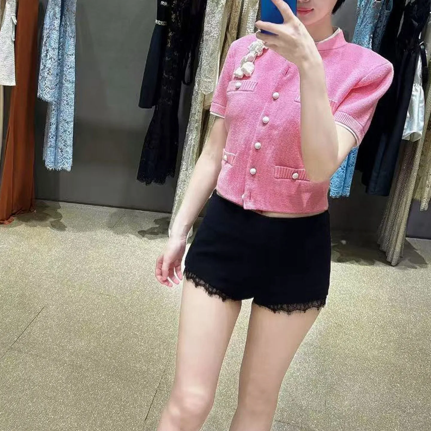 

Ele Floral Knitted Slim Fit Summer Cardigan Top for Women High End Faion by SP Home Sli Open Front Sweater