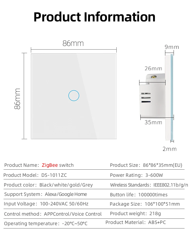 Tuya Zigbee Smart Touch Switch Light No Neutral Wire No Capacitor 1/2/3 Gang 110v-240V Wall On Off Magnetic Latching Relay Elect