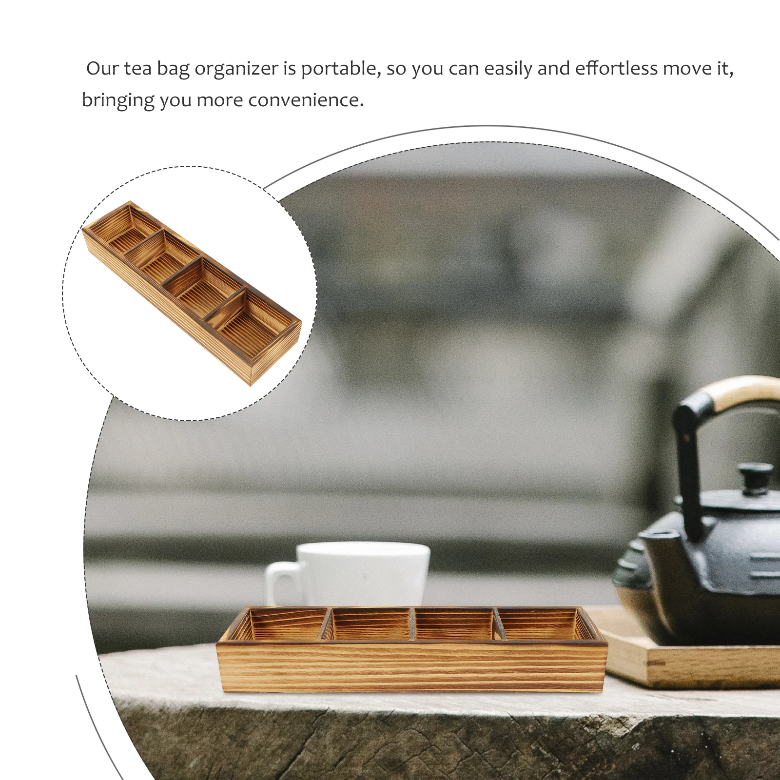 

4 Compartment Wooden Storage Box Retro Multi Functional Tea Bag ganizer Suitable Kitchen Countertop Desktop Farmhouse Style Wood