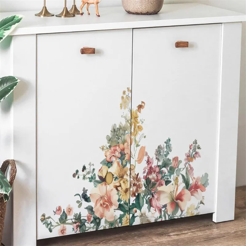 

40*60CM Watercolor Flowers Leaves Wall Stickers For Kids Bedrooms Wardrobe Doors Home Decoration Wall Decal Home Decor