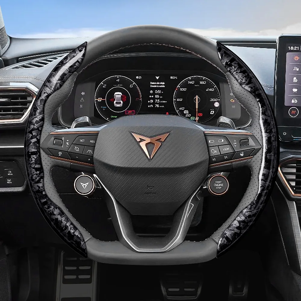Suitable for Cupra Forged Carbon Fiber Texture Steering Wheel Cover, Protective and Durable, Snap-On Quick Installation, for Formentor Leon Sportstourer Born Ateca Tavascan Terramar, Black, Red, Gold Car Accessories