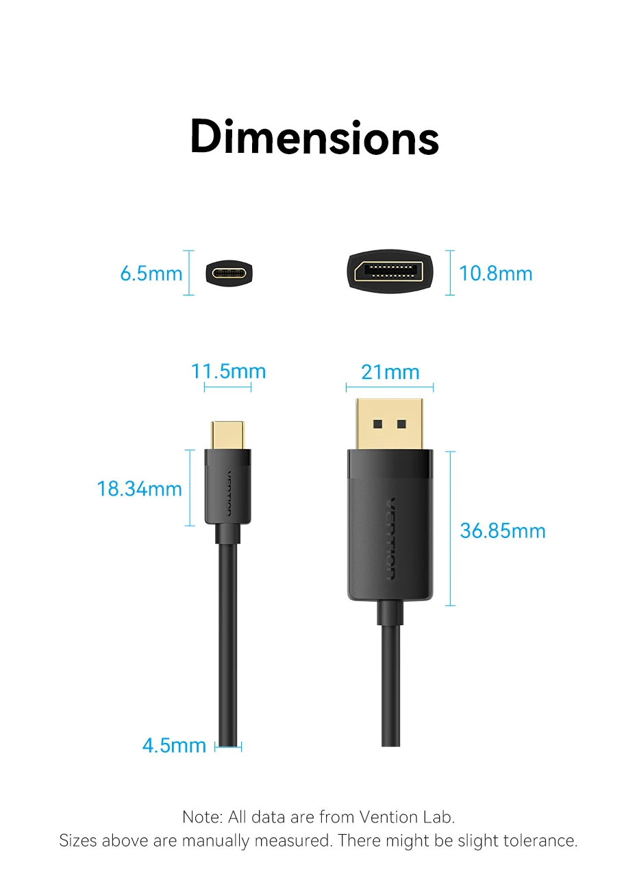 Vention 4K USB C auf DP Kabel USB Typ C auf 8K/60Hz DisplayPort Kabel für iPhone Tablet PC Monitor Laptop HDCP HDR DP Kabel – Detail 11