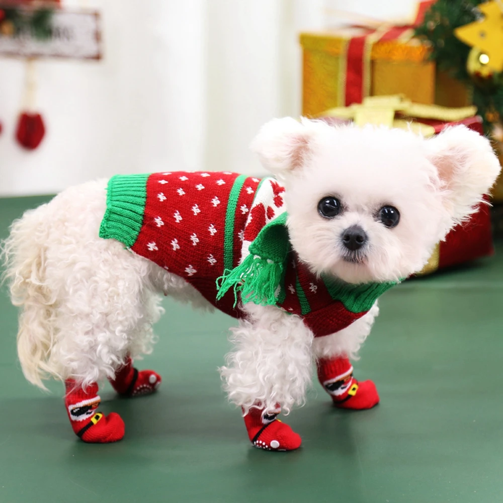 Zapatos de invierno antideslizantes para perros, calcetines de punto para mascotas pequeñas de 4 piezas, calzado Protector grueso y cálido para Chihuahua