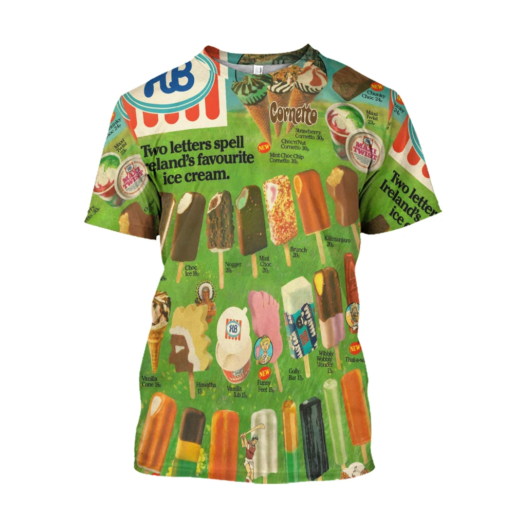 T-shirt da uomo Ice Cream Print Top Summer manica corta 3d t-shirt moda Casual girocollo maschile oversize abbigliamento Pullover