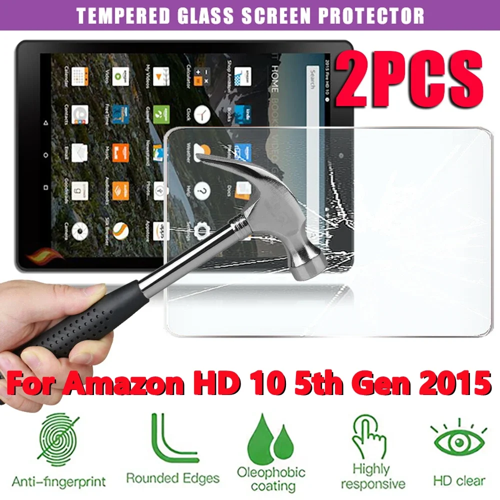 2Pcs Tempered Glass for Amazon Fire HD 10 5th Gen (2015) Screen Protective Film 9H 0.3mm Full Cover Tablet Screen Protector Film