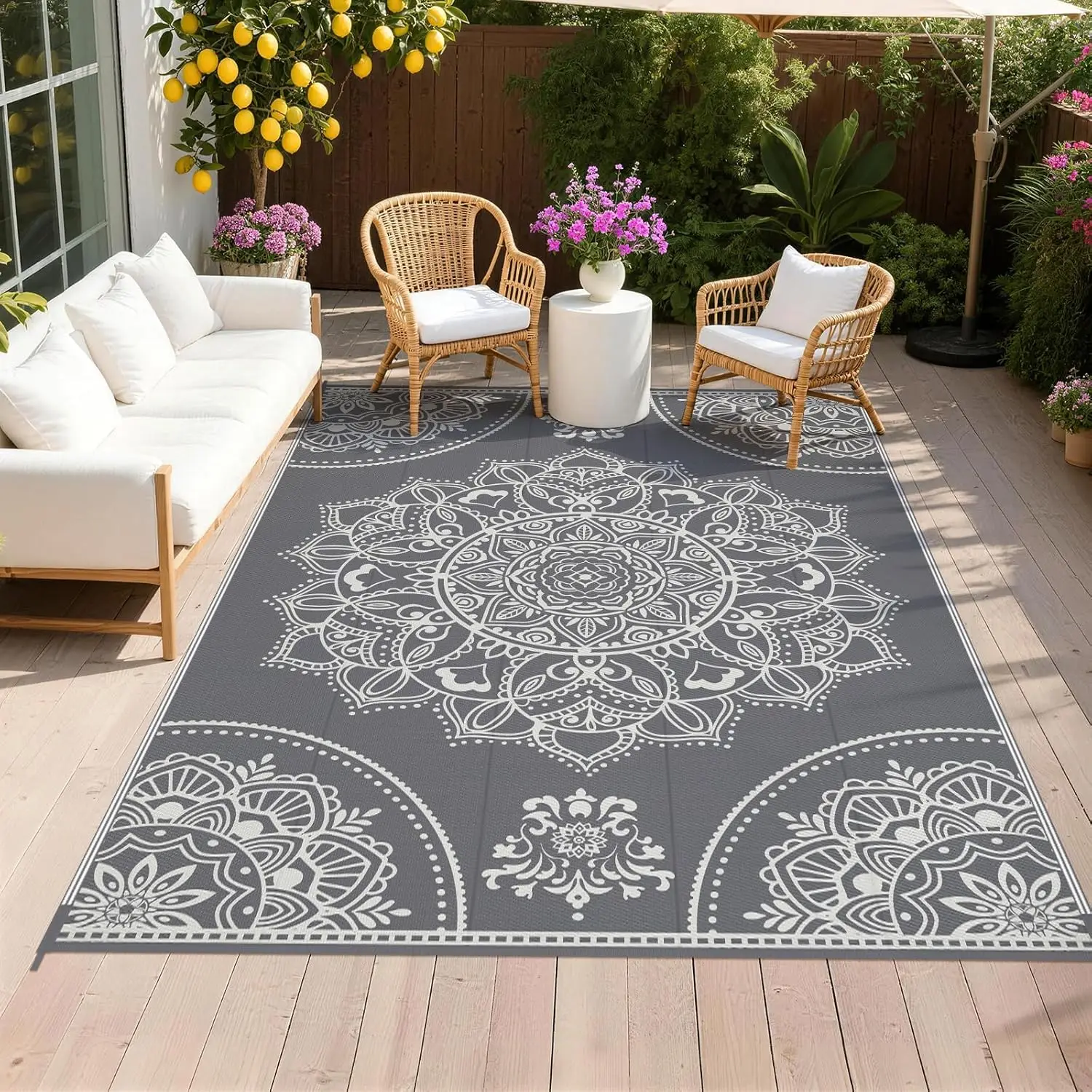 

Waterproof Outdoor Rug 6x9, Reversible Plastic Straw Patio Camping Rug, Indoor Outdoor RV Mat Carpet for Deck, Camper, Porch,