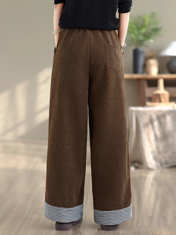 Pantaloni invernali nuovi vintage da donna larghi foderati in Fce pantaloni casual a gamba dritta in velluto a gamba larga a vita alta taglio dritto