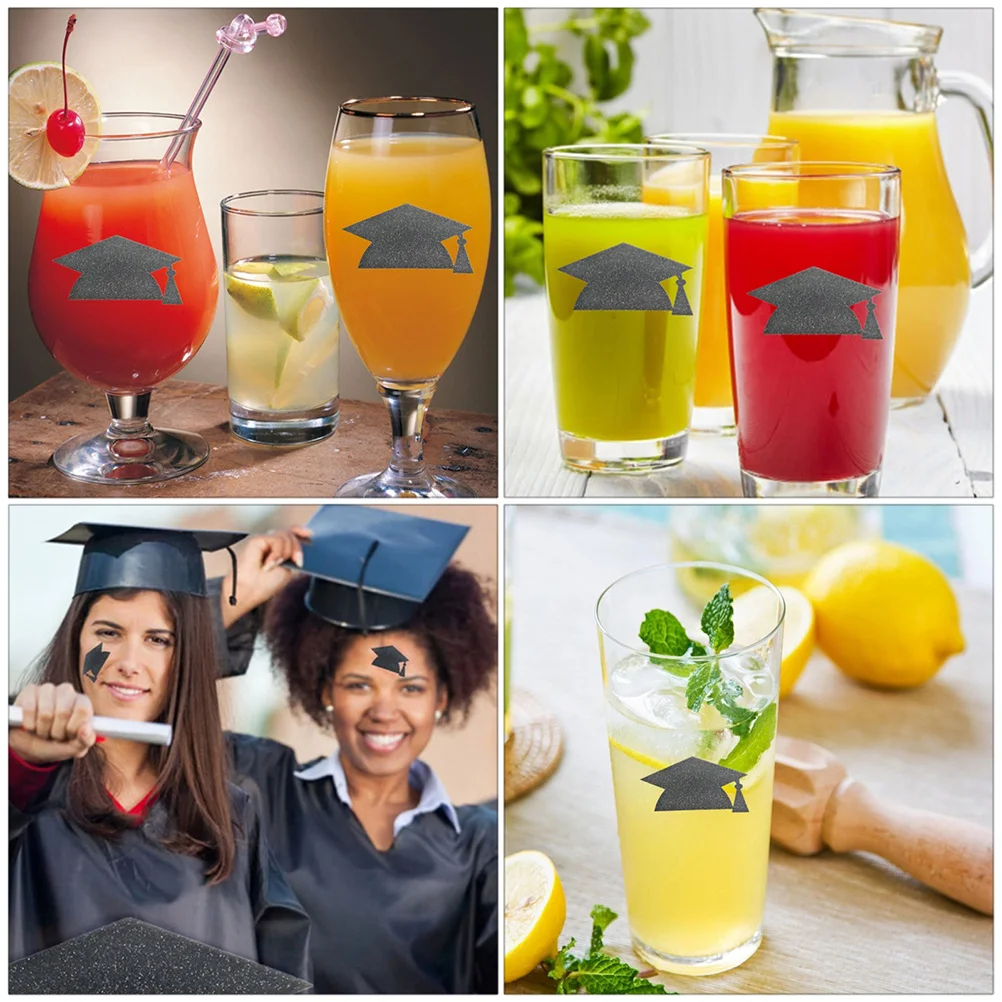 

24Pcs Graduation Cap Stickers High Quality Paper Adhesive Graduation Party Supplies Water Cup Decor Paper Sticker