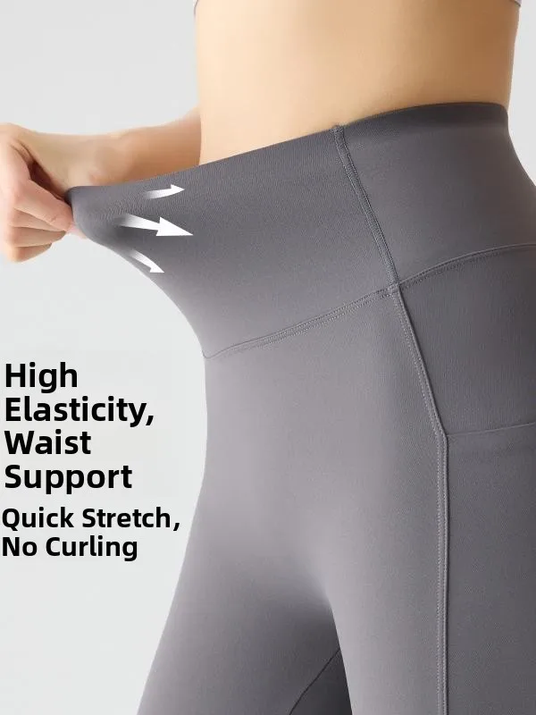 ارتفاع الخصر كيت اليوغا السراويل رقيقة المحملة ربع طول المرأة رعب ملابس خارجية تشديد طماق الإحساس العارية