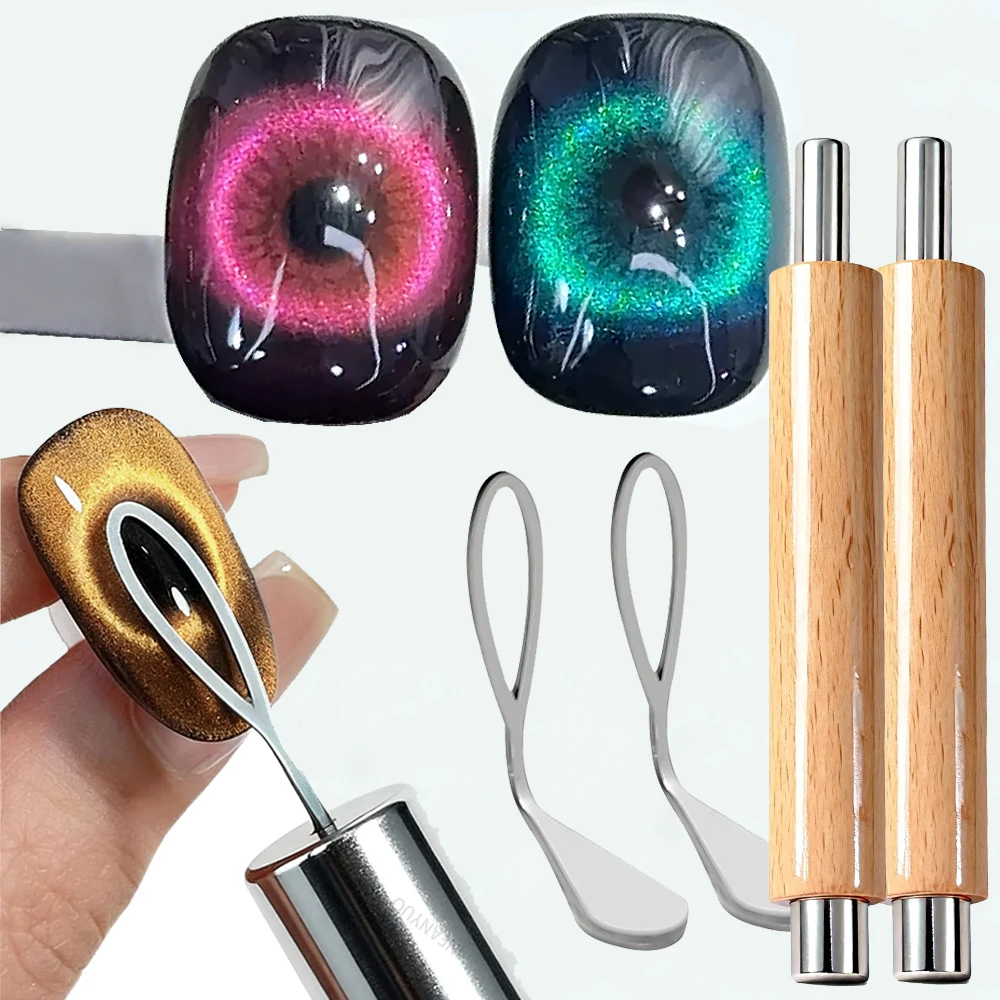 1/2pcs Circular Cat's Eye Iron Sheet&Magnetic Rod Nail Magnetic Stick For Hollow Black Hole Cat Eye Iron Sheet Nail Polish Tools