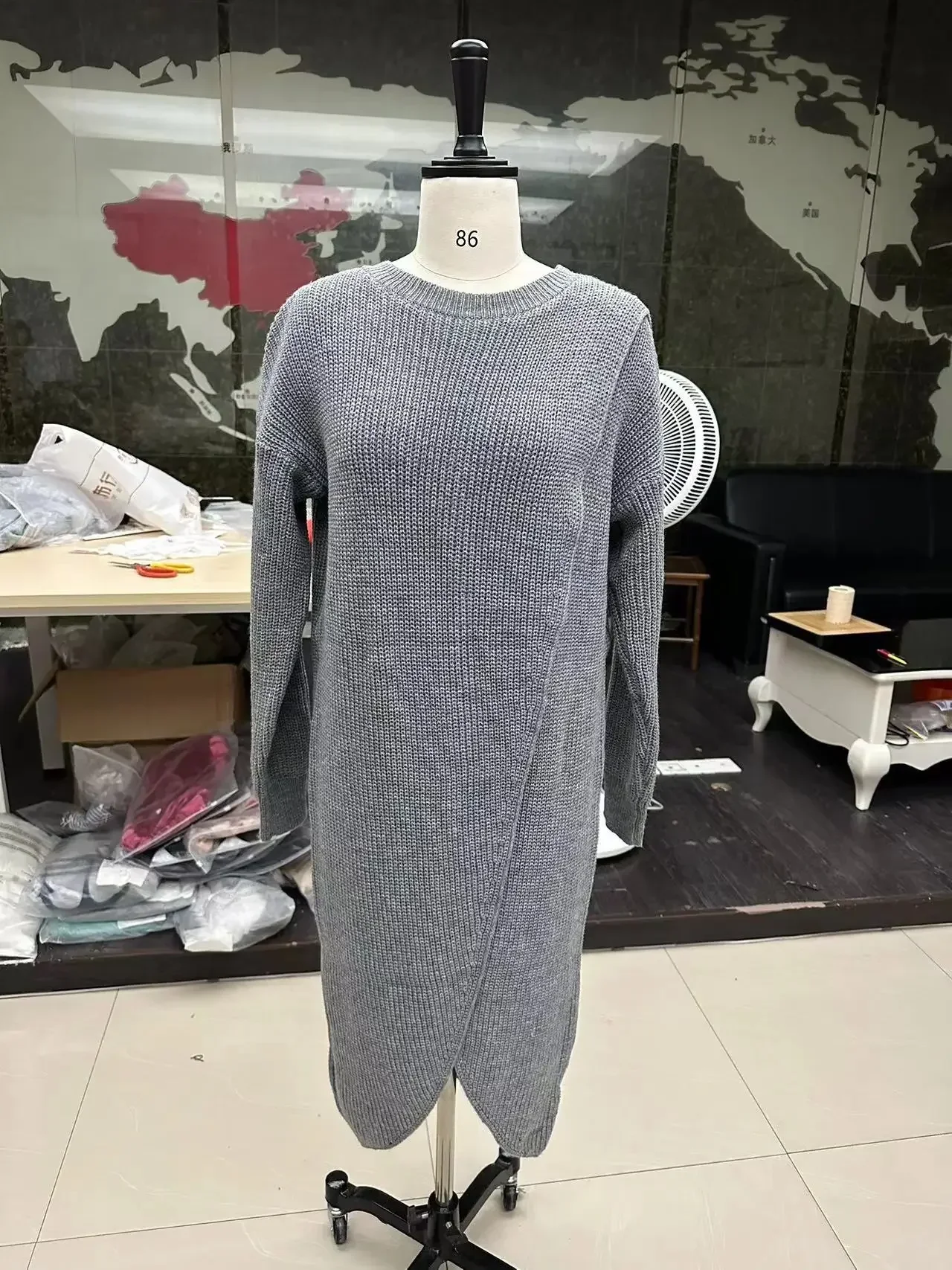 Long Knitted Sweater Women 2023 Gray Pullovers Autumn Winter Khaki Warm Fur Jumpers Maxi Y2k E-girl Jumper Work Sueter Mujer