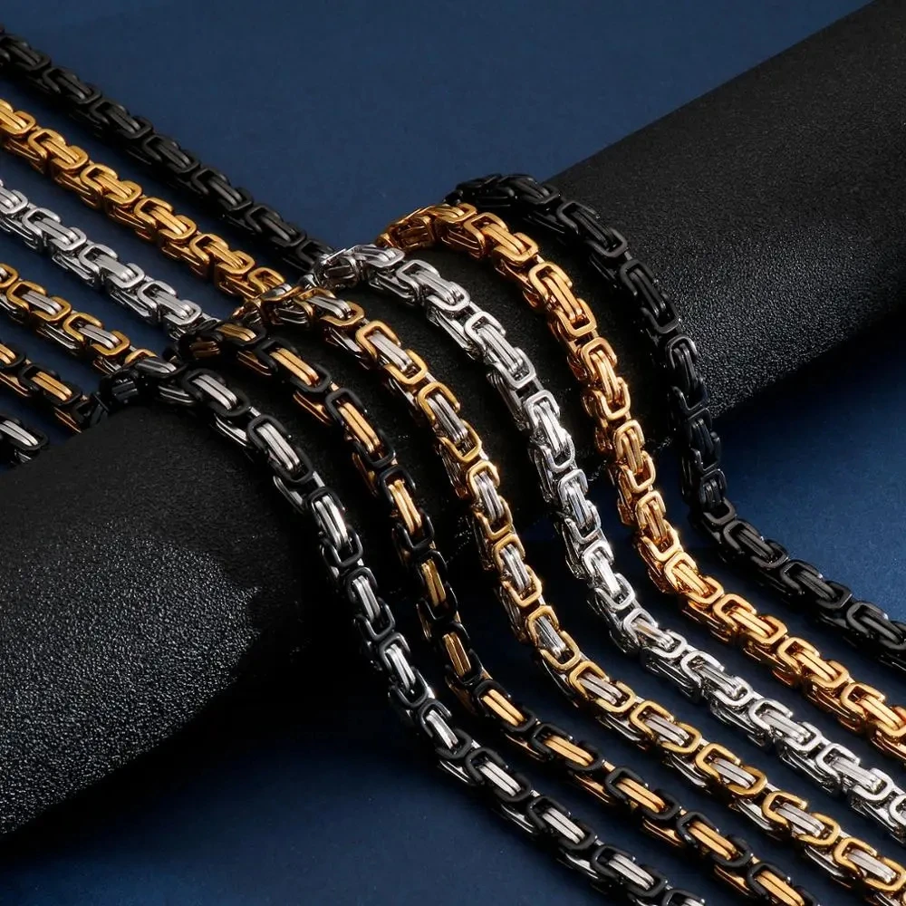 4/5/6/8mm Width Byzantine Chain Long Necklace for Men Royal Box Chain Necklace Male Stainless Steel Personalise Party Jewelry