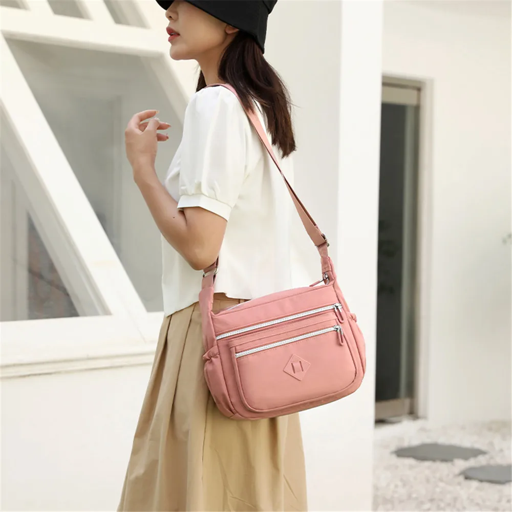 Women Waterproof Nylon Crossbody Shoulder Bags Casual Large Capacity Travel Bag Female Solid Color Multi-pocket Handbags Purses