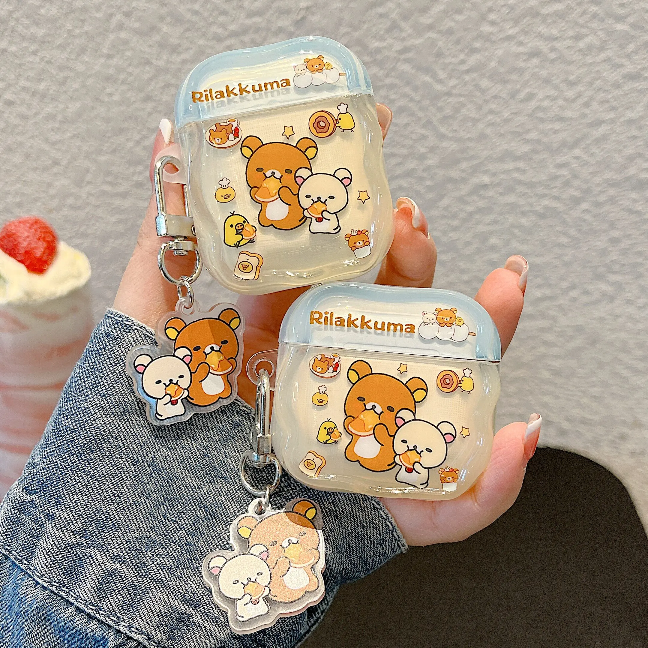 Cute Cartoon Rilakkuma Bear Earphone Case For Airpods 1 2 3 4 Pro 2 3 Wireless Bluetooth Headset Protective Cover With Pendant