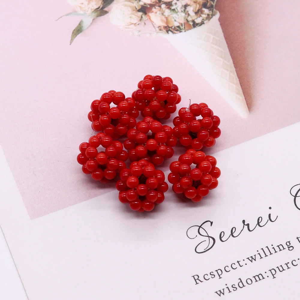 Natural Red Coral Stone Beads Hand-knitted Balls Beads for Jewelry Making DIY Charms Sea Bamboo Coral Gem Jewelry Accessories