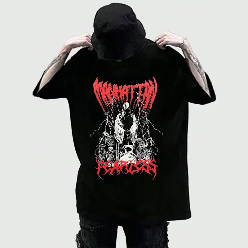 New Grim Reaper Skull Spring Summer T-shirt Gothic Loose Casual Unisex Printed Hip Hop Cotton Oversized Letter Halloween Gift