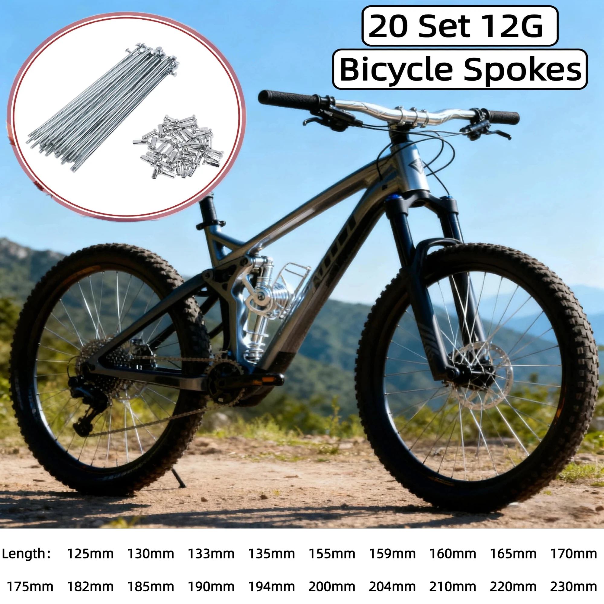 

X Autohaux 20 Set 12G Bicycle Spokes 165mm 170mm 175mm 182mm 185mm 190mm 194mm 200mm 204mm 210mm 220mm Carbon Steel Galvanized