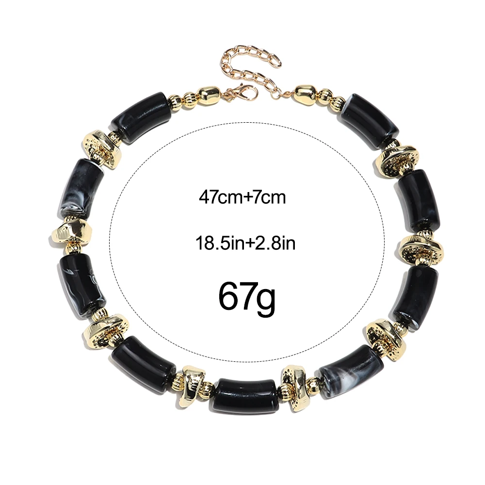 Neue bunte klobige Bambusrohr-Perlen-Acryl-Halsband für Frauen und Männer, Statement-Ellenbogenstapel-Halskette, französischer trendiger Schmuck, Geschenk – Detail 1