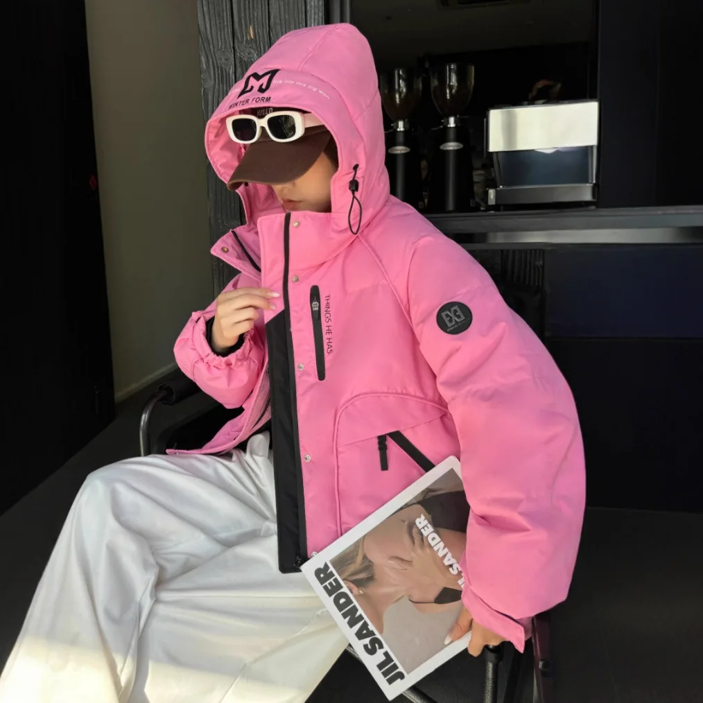 Women's Winter Down Jacket Women's Short Hooded Alphabet Jacquard White Duck Down Bread Jacket
