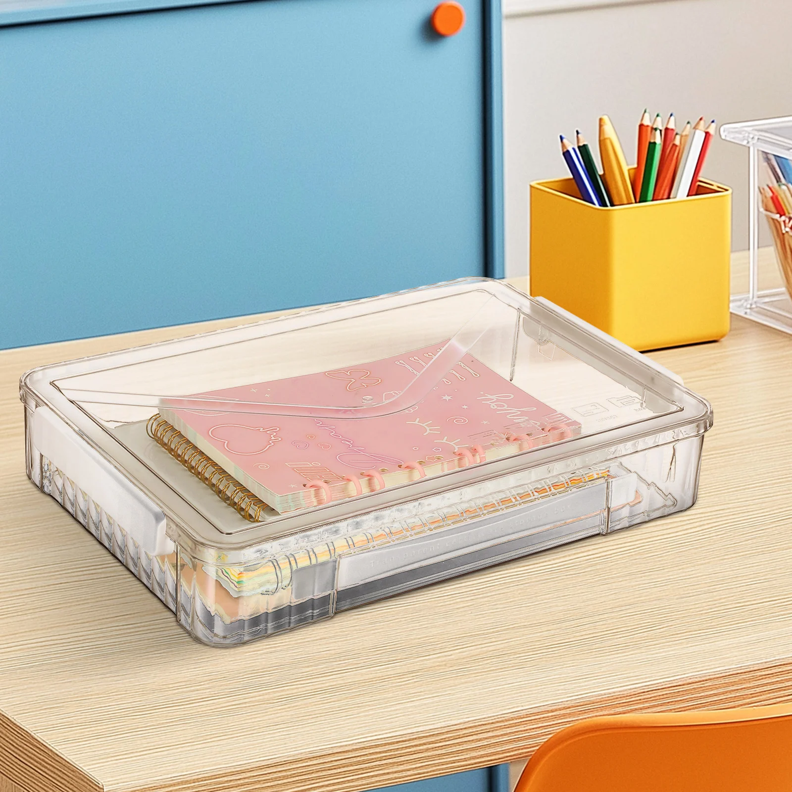 Large Capacity Transparent File Box Plastic Document Storage Organizer Magazine Portable Storage Box Document Case