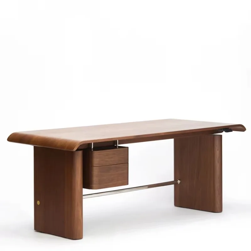 Light luxury modern solidwoodcomputer desk study simple black walnut electric lifting socket function rounded corner living room