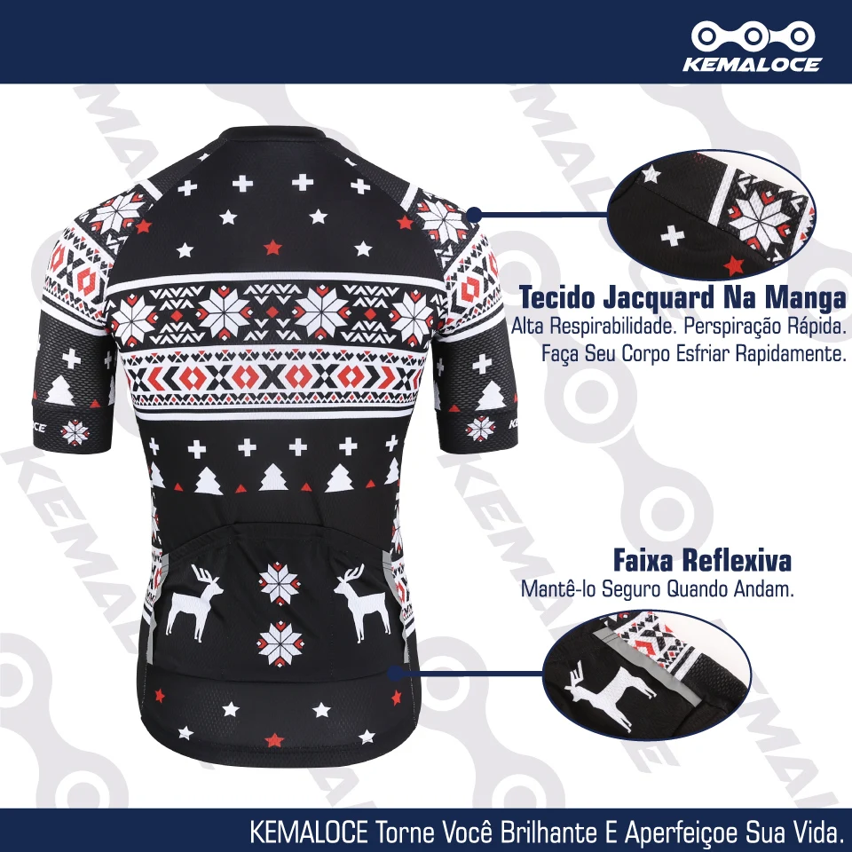 KEMALOCE Bike Jersey Anti-Wrinkle Black Christmas Short Sleeve New Bicycle Wear Top Quick Dry Retro Pro Cyclist Clothes Shirts