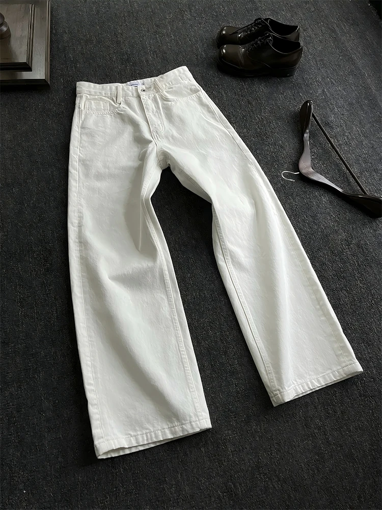 

White Straight Leg Men's Jeans Spring Slimming High Waist Knife Trousers High Street Vibe Jeans Youth Faion Jeans